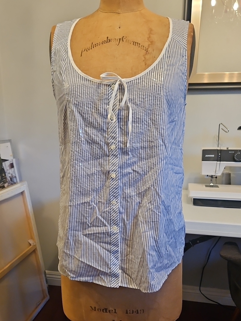 J. Crew Blue and White Striped Sleeveless Button-Front Top